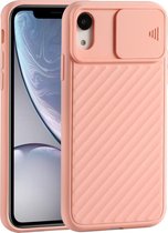 Voor iPhone X & XS Sliding Camera Cover Design Twill Anti-Slip TPU Case (roze)