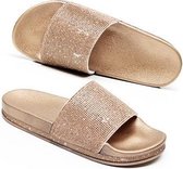 Strass Dames Slippers Bling Strand Slippers, Maat: 41 (Goud)