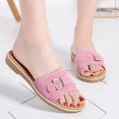 Eenvoudige mode metalen gesp decoratieve suède pantoffels voor dames (kleur: roze maat: 38)