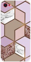 Marmeren patroon schokbestendig TPU beschermhoes voor iPhone SE 2020/8/7 (ruit oranje paars)
