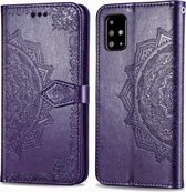 Voor Galaxy A71 Halverwege Mandala reliëfpatroon Horizontale flip lederen tas, met houder & kaartsleuven & portemonnee & fotolijst & lanyard (paars)