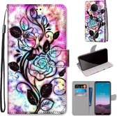 Voor Nokia 5.4 Gekleurde Tekening Cross Textuur Horizontale Flip PU Lederen Case met Houder & Kaartsleuven & Portemonnee & Lanyard (Kleur Bodem Holle Bloem)