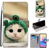 Voor Geschikt voor Xiaomi Redmi Note 10 5G Gekleurde Tekening Cross Textuur Horizontale Flip PU Lederen Case met Houder & Kaartsleuven & Portemonnee & Lanyard (Frog Kitten)