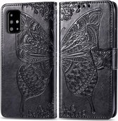 Voor Galaxy A51 Butterfly Love Flowers Embossing Horizontale Flip Leather Case met houder & kaartsleuven & portemonnee & Lanyard (zwart)
