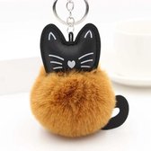 Fluffy Rabbit Fur Ball Cat Head Doll Toy Pompom pluche sleutelhangers (Koffie)