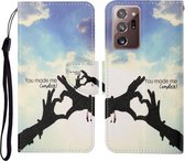 Voor Samsung Galaxy Note20 Ultra Gekleurde Tekening Patroon Horizontale Flip Leren Case met Houder & Kaartsleuven & Portemonnee & Lanyard (Liefdesgebaar)