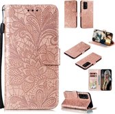 Voor Huawei Honor 30 Kant Bloem Embossing Patroon Horizontale Flip Leren Case, met Houder & Kaartsleuven & Portemonnee & Fotolijst & Lanyard (Rose Goud)