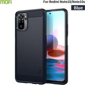 Voor Xiaomi Redmi Note 10 / Note 10S MOFI Gentleness Series Brushed Texture Carbon Fiber Soft TPU Case (blauw)