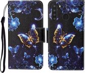 Voor Samsung Galaxy A21 Gekleurde Tekening Patroon Horizontale Flip Leren Case met Houder & Kaartsleuven & Portemonnee & Lanyard (Maan Vlinder)