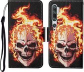 Voor Xiaomi Mi Note 10 / Note 10 Pro Gekleurde tekening patroon Horizontale flip lederen tas met houder & kaartsleuven & portemonnee & lanyard (vlamschedel)