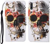 Voor Samsung Galaxy A50 / A30s Gekleurde Tekening Patroon Horizontale Flip Leren Case met Houder & Kaartsleuven & Portemonnee & Lanyard (Bloem Schedel)
