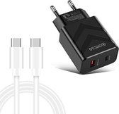 LZ-715 20W PD + QC 3.0 Dual Ports Snel opladen Reislader met USB-C / Type-C naar USB-C / Type-C datakabel, EU-stekker (zwart)