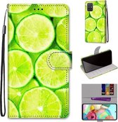 Voor Samsung Galaxy A71 Gekleurde Tekening Cross Textuur Horizontale Flip PU Lederen Case met Houder & Kaartsleuven & Portemonnee & Lanyard (Lime)