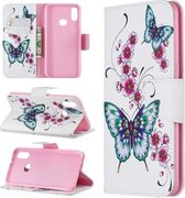 Voor Galaxy A10s Patroon Gekleurde Tekening Horizontale Flip Leren Case met Houder & Kaartsleuven & Portemonnee (Perzik Bloesem Vlinder)