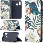 Voor Samsung Galaxy A40 Gekleurde tekening patroon onzichtbare magnetische horizontale flip PU lederen tas met houder & kaartsleuven & portemonnee (rode bladeren)
