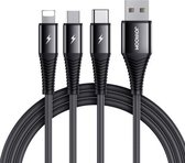 JOYROOM S-1230G4 3A 3-in-1 USB naar 8-pins + micro-USB + Type-C / USB-C snellaadgegevenskabel Lengte: 1,2 m (zwart)