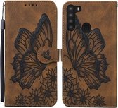 Voor Samsung Galaxy A21 Retro Skin Feel Butterflies Embossing Horizontale Flip Leather Case met houder & kaartsleuven & portemonnee (bruin)