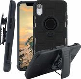 Voor iPhone XR 3 in 1 kubus PC + TPU beschermhoes met 360 graden draaien zwarte ringhouder (zwart)