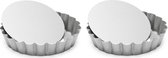 Set van 2x stuks ronde mini taart/quiche bakvormen zilver 10 cm