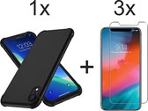 iPhone XS Max hoesje zwart shockproof siliconen case hoes cover hoesjes - 3x iPhone XS Max screenprotector