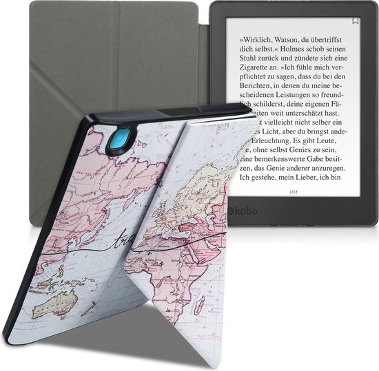 kwmobile e-reader hoesje geschikt voor Kobo Aura H2O Edition 2 hoes - Ereader flip case met standaard - E reader cover van kunstleer - In zwart / meerkleurig van Merkloos — afbeelding 4