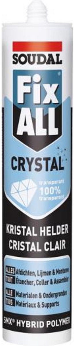 Soudal Fix All Crystal transparant 290ml -12 kokers + pistool - Soudal
