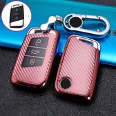 Voor Skoda Smart 3-knops auto TPU sleutel beschermhoes sleutelhoes met sleutelring (roze)