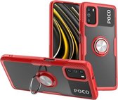 Voor Geschikt voor Xiaomi Poco M3 schokbestendig transparant TPU + acryl beschermhoes met ringhouder (rood)