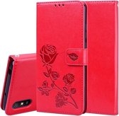 Voor Geschikt voor Xiaomi Redmi 9A Rose reliëf horizontale flip PU lederen tas met houder & kaartsleuven & portemonnee (rood)