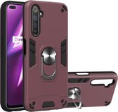 Voor OPPO Realme 6 Pro 2 in 1 Armor Series PC + TPU beschermhoes met ringhouder (wijnrood)