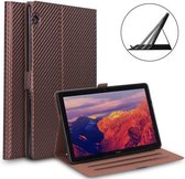 Voor Huawei MediaPad T5 / Enjoy Tablet 10.1 2018 Ultradunne Koolstofvezel Horizontale Flip PU Lederen Tablet Case met 3-niveau Houder (Bruin)