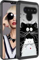 Gekleurd tekenpatroon PC + TPU beschermhoes voor LG V50 ThinQ 5G (zwart-witte katten)