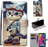 Voor LG Stylo 5 Gekleurde Tekening Cross Textuur Horizontale Flip PU Lederen Case met Houder & Kaartsleuven & Portemonnee & Lanyard (Lederen Schoenen Kat)