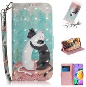 Voor LG K52 3D Gekleurde Tekening Horizontale Flip Leren Case met Houder & Kaartsleuven & Portemonnee & Lanyard (Zwart Wit Kat)