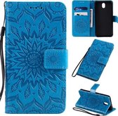 Voor LG K30 (2019) Geperst Afdrukken Zonnebloempatroon Horizontale Flip PU-lederen Case met Houder & Kaartsleuven & Portemonnee & Lanyard (Blauw)