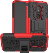 Tyre Texture TPU + PC schokbestendig telefoonhoesje voor Motorola Moto G7 Power, met houder (rood)