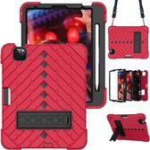 Schokbestendige Rhombus Robot pc + siliconen beschermhoes met houder en schouderriem voor iPad Air (2020) 10.9 (rood + zwart)