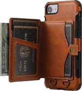 Crazy Horse Texture PU + TPU schokbestendige achterkant met kaartsleuven & houder & portemonnee & crossbody riem voor iPhone 6 & 6s & 7 & 8 (bruin)