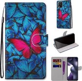 Voor Xiaomi Mi 10 Lite Gekleurde Tekening Cross Textuur Horizontale Flip PU Lederen Case met Houder & Kaartsleuven & Portemonnee & Lanyard (Blauw Rood Vlinder)