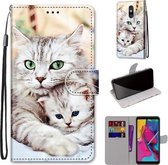 Voor LG Stylo 5 Gekleurde Tekening Cross Textuur Horizontale Flip PU Lederen Case met Houder & Kaartsleuven & Portemonnee & Lanyard (Big Cat Holding Kitten)