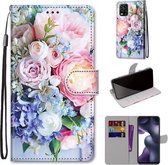 Voor Xiaomi Mi 10 Lite Gekleurde Tekening Cross Textuur Horizontale Flip PU Lederen Case met Houder & Kaartsleuven & Portemonnee & Lanyard (Lichtroze Boeket)