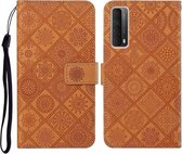 Voor Huawei P smart 2021 Etnische Stijl Reliëfpatroon Horizontale Flip Leren Case met Houder & Kaartsleuven & Portemonnee & Lanyard (Bruin)