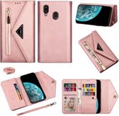 Voor Samsung Galaxy A20 / A30 / M10s Skin Feel Rits Horizontale Flip Leren Case met Houder & Kaartsleuven & Fotolijst & Lanyard & Lang Touw (Rose Goud)