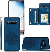 Voor Samsung Galaxy S10 Mandala reliëf PU + TPU hoesje met houder & kaartsleuven & fotolijst & riem (blauw)