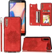 Voor Samsung Galaxy A7 (2018) / A750 Mandala reliëf PU + TPU hoesje met houder & kaartsleuven & fotolijst & riem (rood)