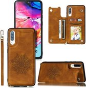 Voor Samsung Galaxy A70 Mandala reliëf PU + TPU hoesje met houder & kaartsleuven & fotolijst & riem (bruin)