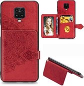 Voor Xiaomi Redmi Note 9S / Note 9 Pro / Note 9 Pro Max Mandala Magnetisch doek met reliëf PU + TPU + pc-hoesje met houder & kaartsleuven & portemonnee & fotolijst & riem (rood)