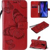 Voor Xiaomi Redmi 9 3D Vlinders Embossing Patroon Horizontale Flip Leren Case met Houder & Kaartsleuf & Portemonnee & Lanyard (Rood)