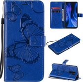 Voor Xiaomi Redmi 9 3D Vlinders Embossing Patroon Horizontale Flip Leren Case met Houder & Kaartsleuf & Portemonnee & Lanyard (Blauw)