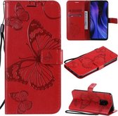 Voor Geschikt voor Xiaomi Redmi 10X 5G / 10X Pro 5G 3D Vlinders Embossing Patroon Horizontale Flip Leren Case met Houder & Kaartsleuf & Portemonnee & Lanyard (Rood)